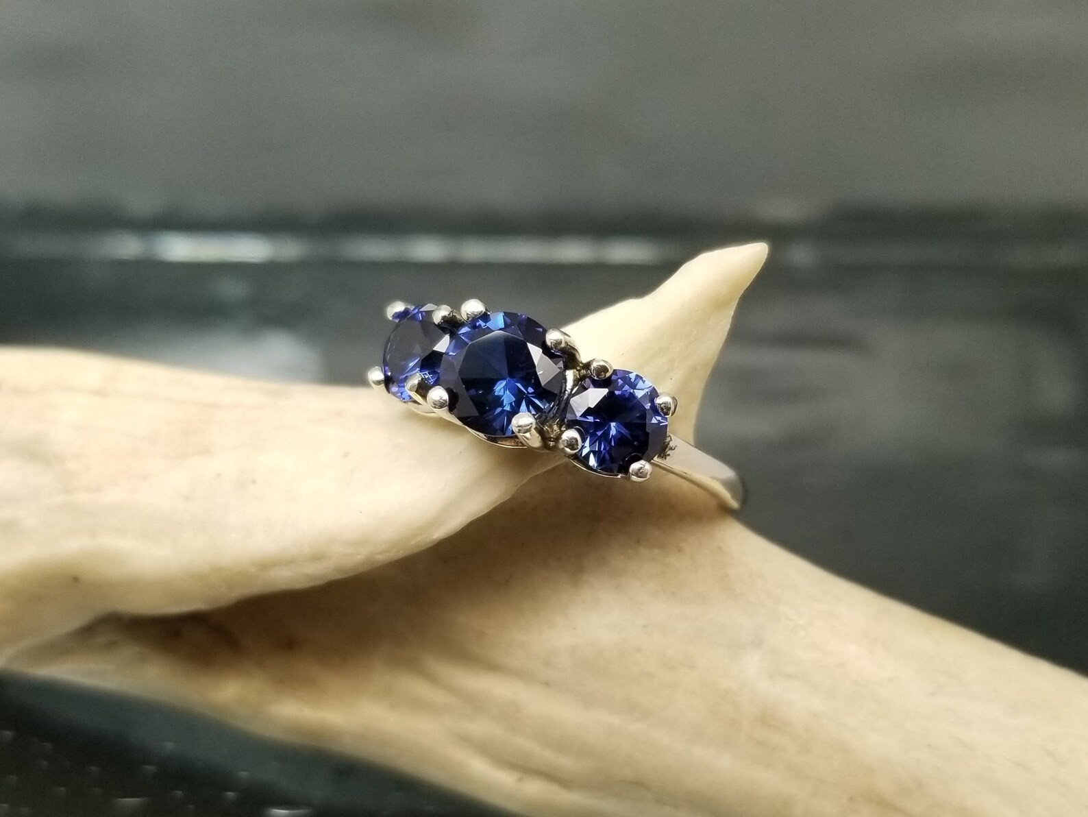 3.00 Ct Round Natural Sapphire Diamond Engagement Ring 14K White Gold Size 7