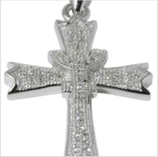 Silver Cross Pendant CZ w Mini + Detail 1.35 x .75″ 925 Sterling Man Woman Child