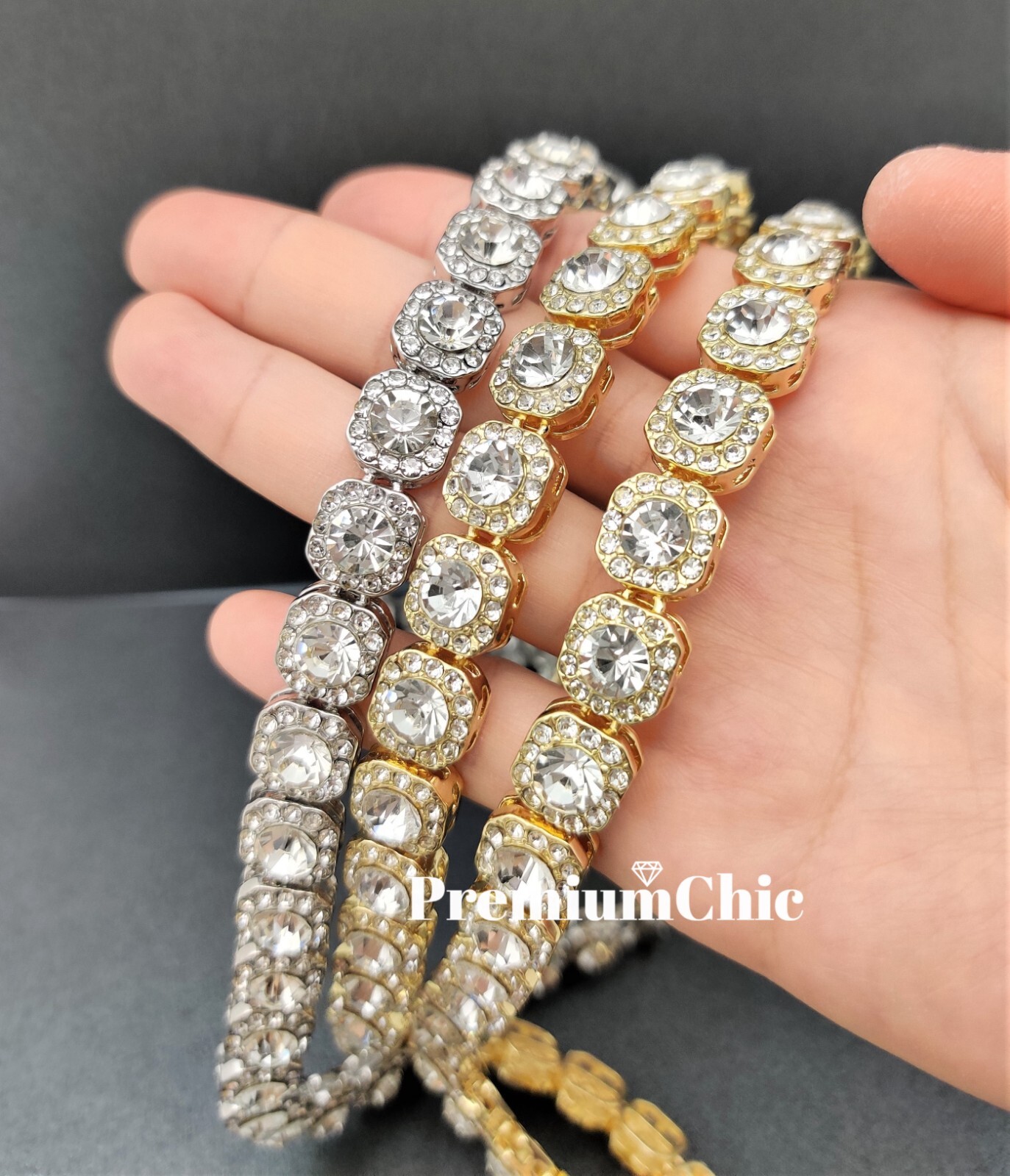 Iced Baguette Cluster Tennis Chain Necklace Plated CZ Men HipHop Fashion Jewelry