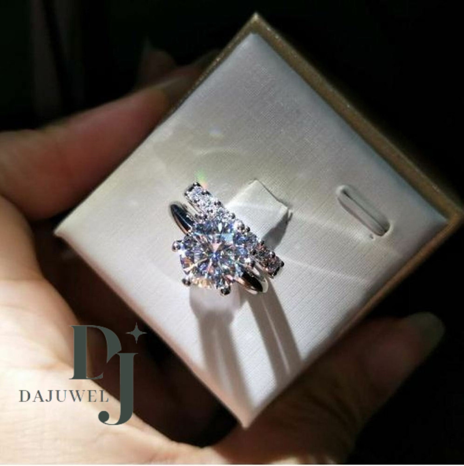 Bridal Set Moissanite Engagement Ring Solid 14K White Gold 2.50 Carat Round Cut