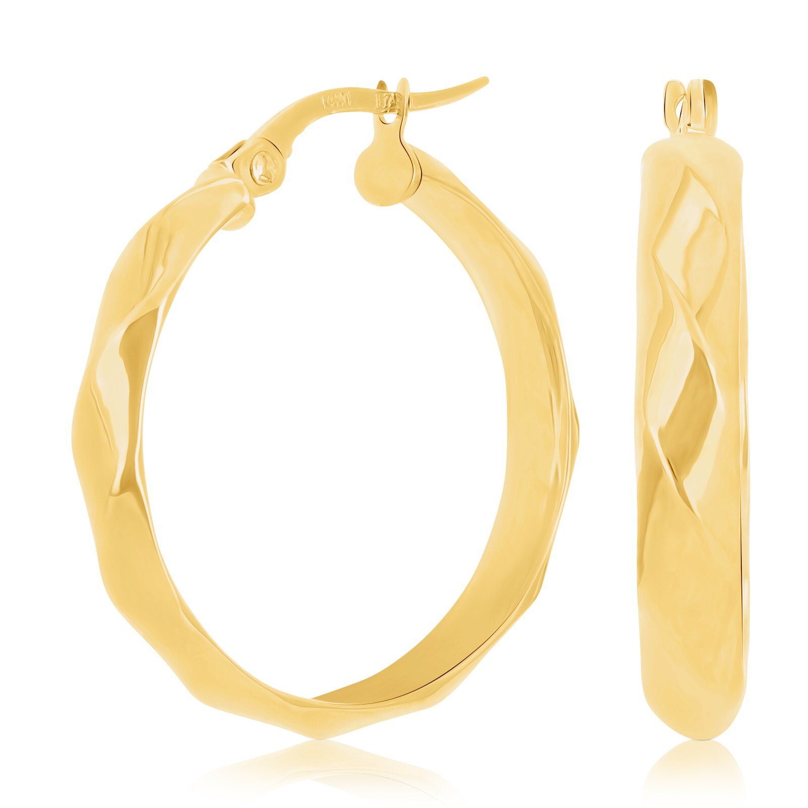 Italian 14k Yellow Gold Basket Weave 3.6mm 1″ Diameter Round Hoop Earrings 2gram