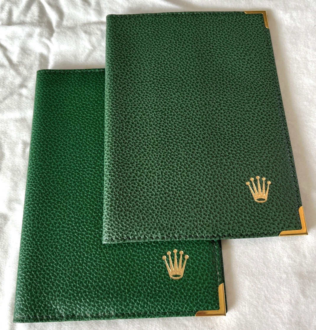 ROLEX (2) Passport Card Document Holder Wallet 68.08.55 Large Green Leather