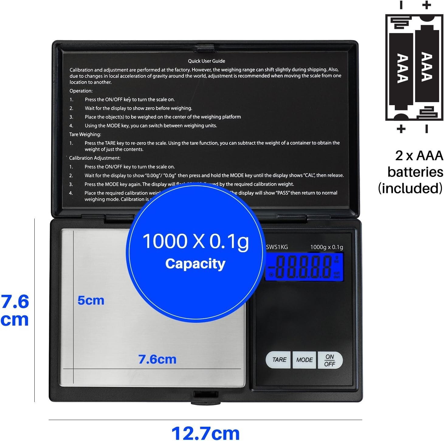 Smart Weigh Digital Pocket Gram Scale, 1000g x 0.1 Grams, Digital Scale
