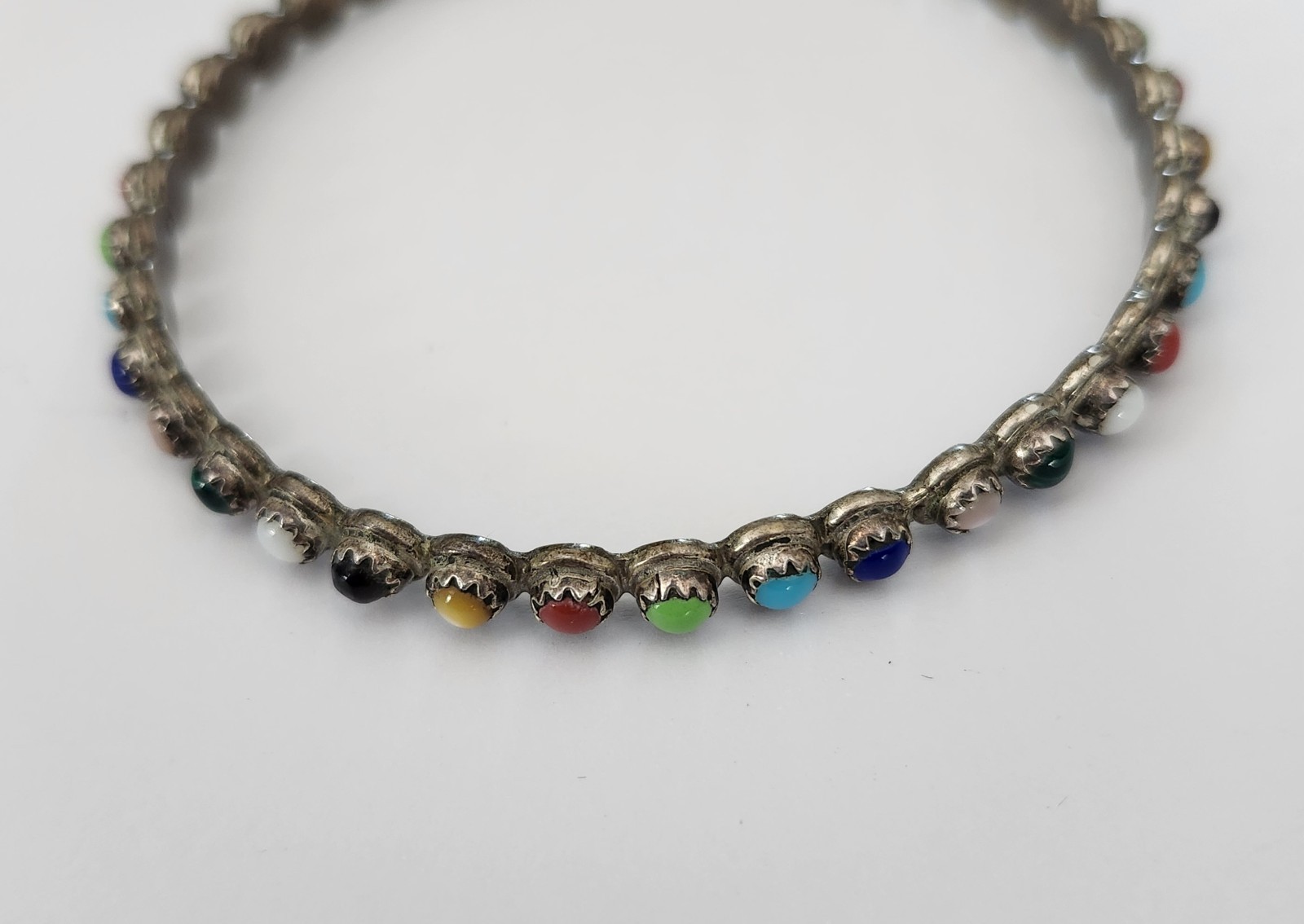 Vintage Zuni Multistone Rainbow Cabochon Bangle Bracelet MCA Mike Carol Allapowa