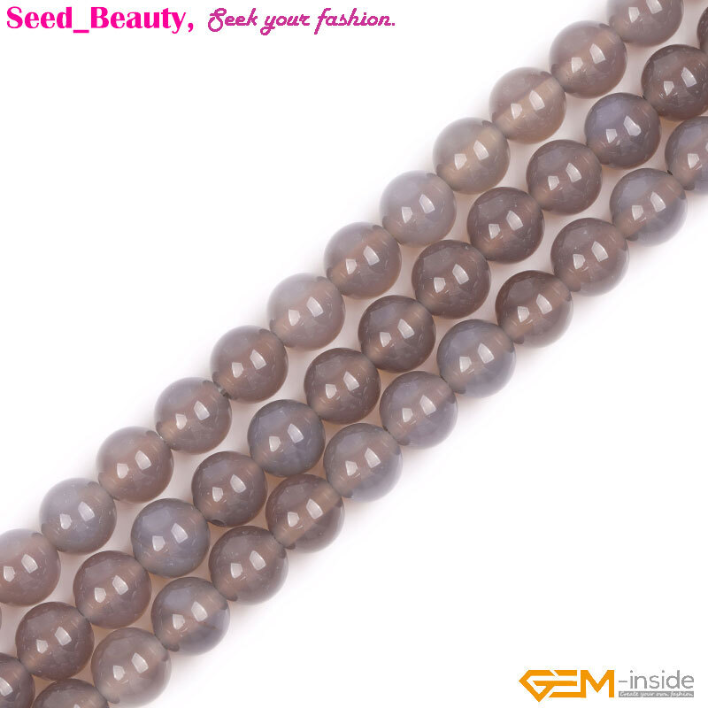Gray Agate Round Natural 2mm Big Hole Loose Beads For Jewelry Making Strand 15″