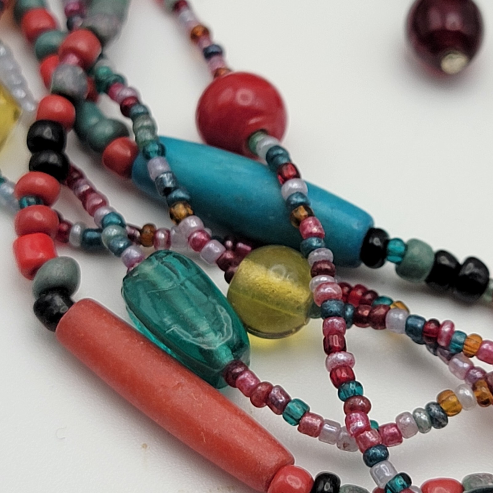 Multicolor Glass Stone And Seed Bead Multi Strand Necklace And Earrings Set 20″