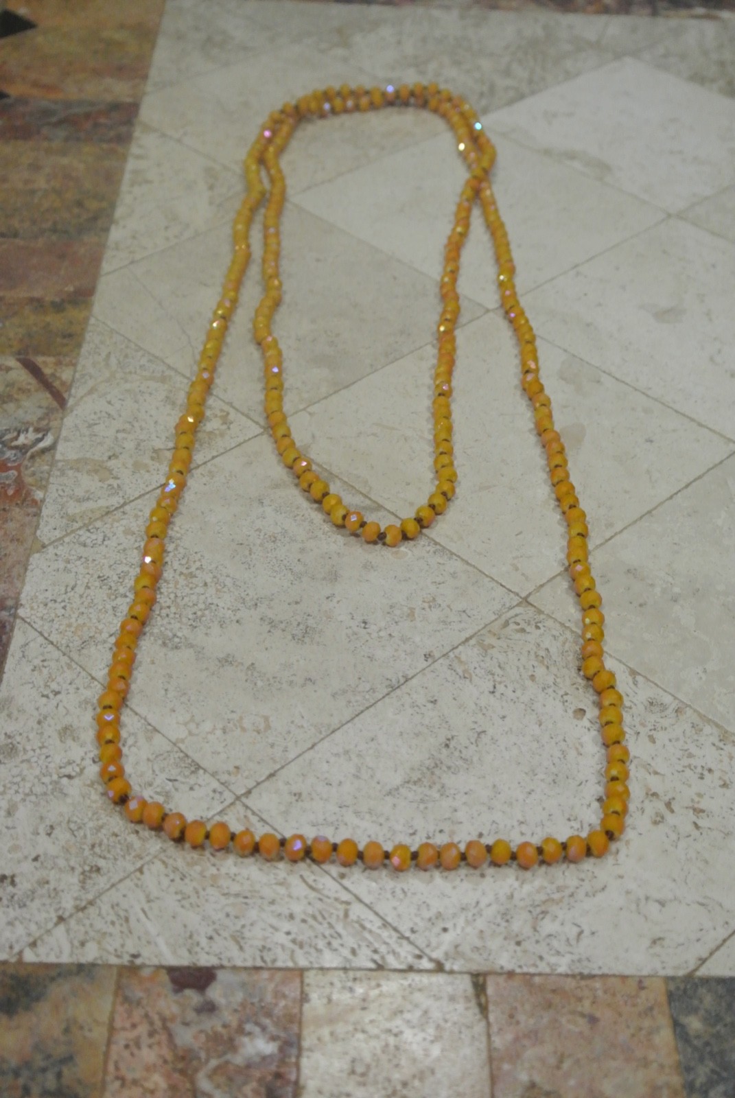 MUSTARD YELLOW 30 INCH FACETED BEADED NECKLACE