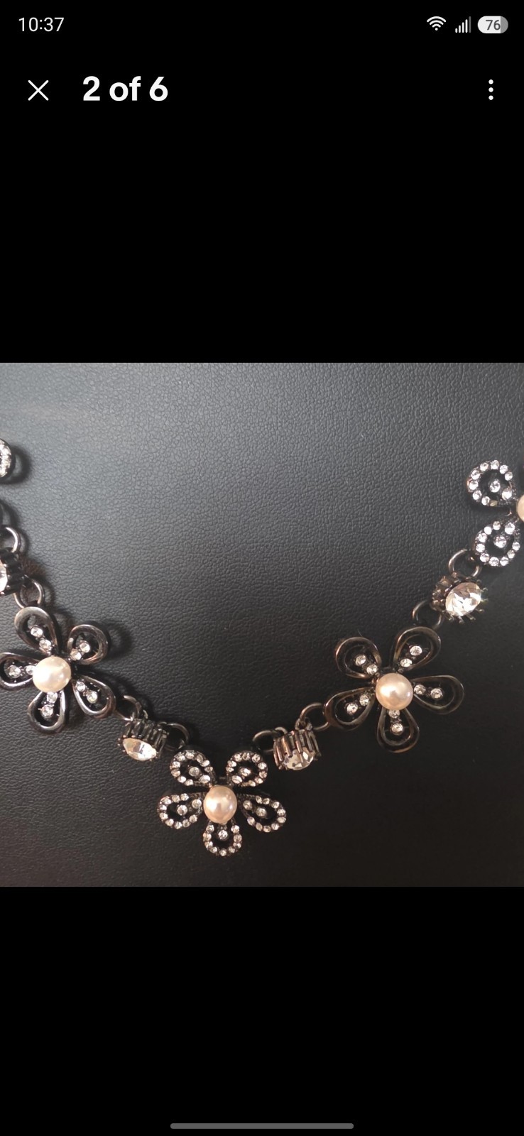 Black, Gun Metal, Faux Pearls And Rhinestone Flower Necklace