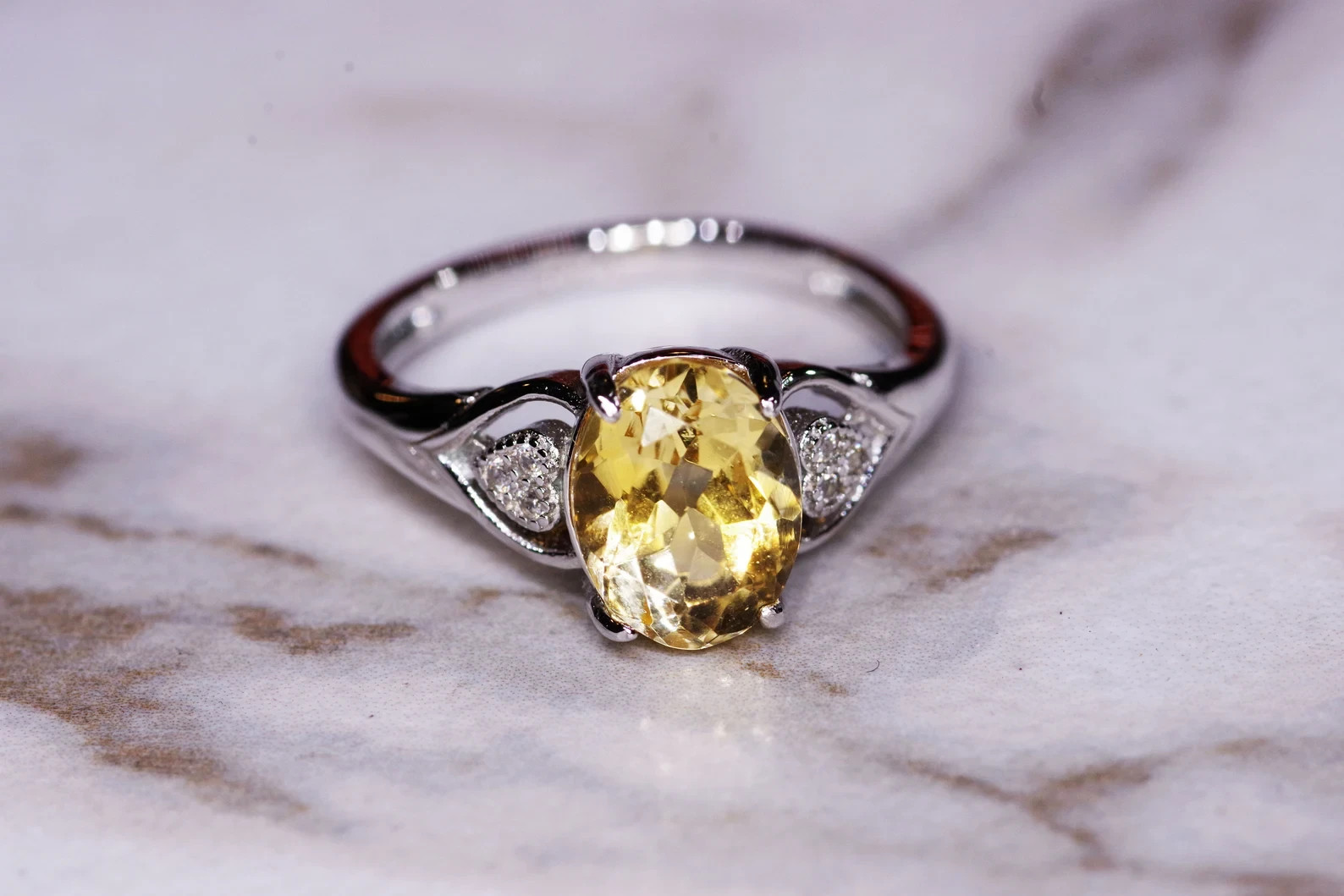 3.30 Ct Oval Cut Yellow Sapphire Diamond Engagement Ring 14K Solid White Gold 6