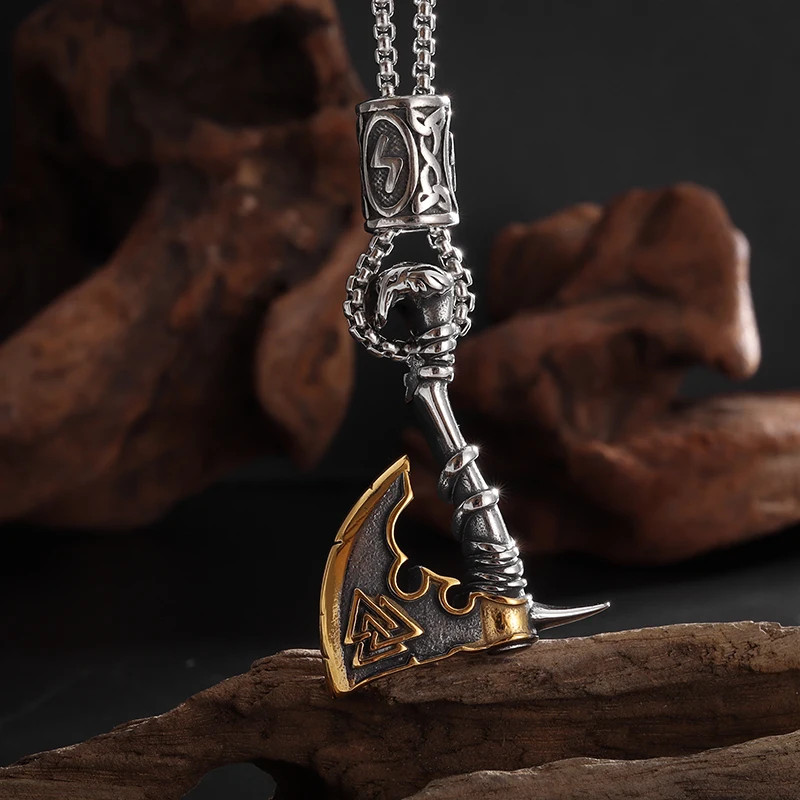 Men’s Fashion Jewelry Silver And Gold Viking Nordic Ax Axe Pendant Necklace 554