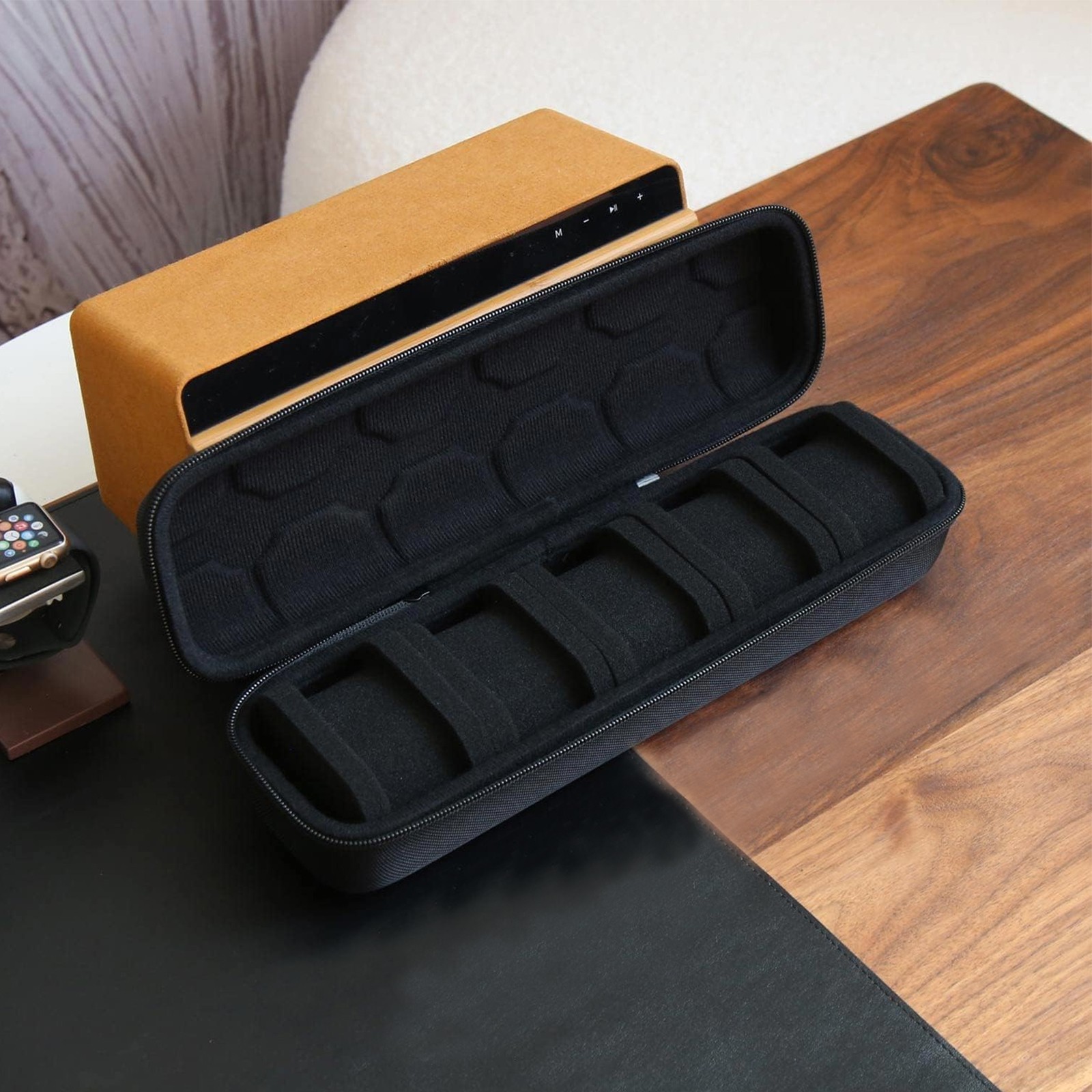 Watch Carry Organizer for 5 Watches Padded Storage Case with Secure Zip Closure