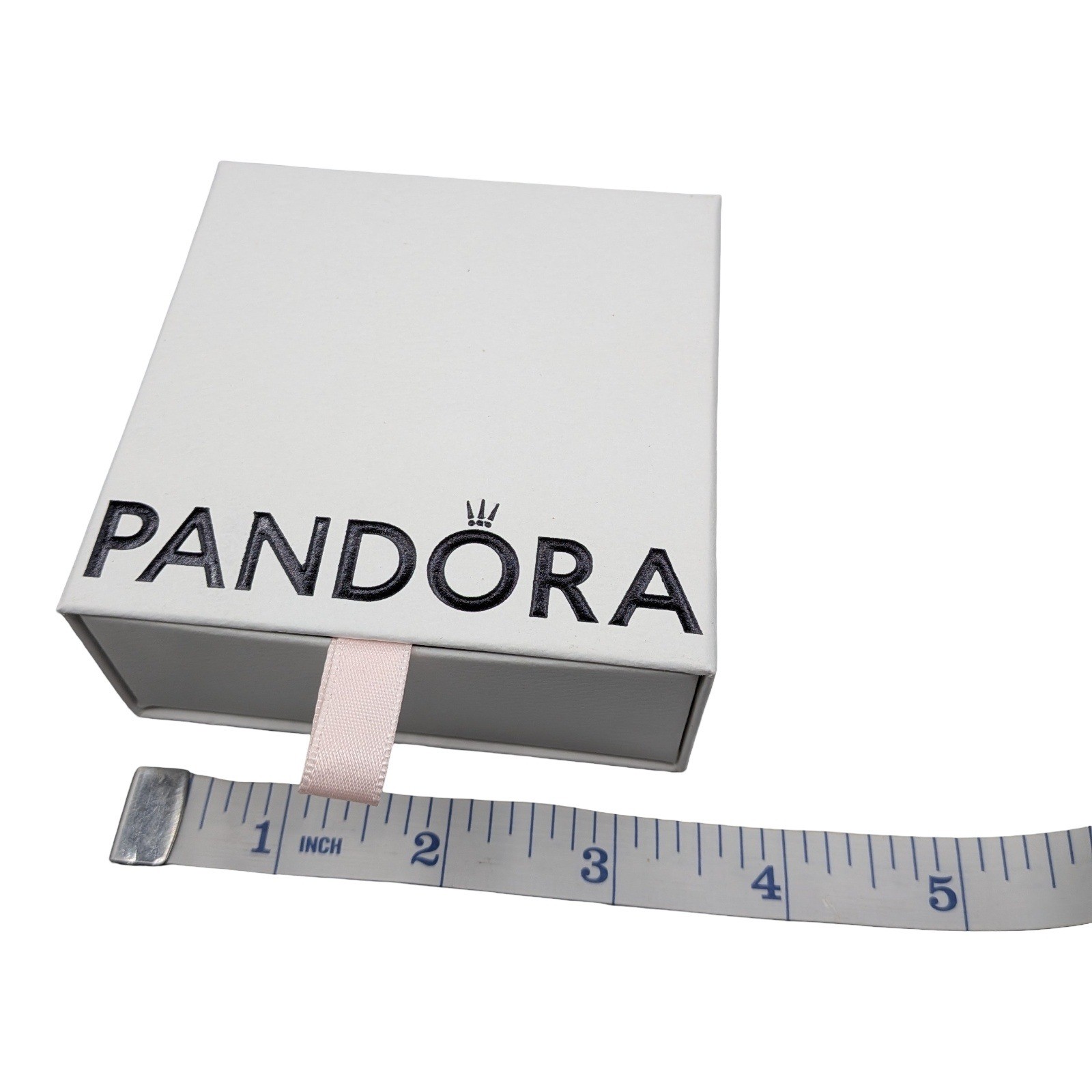 Pandora White Square Jewelry Gift Box with Pink Ribbon Pull 3.5×3.5×1.5