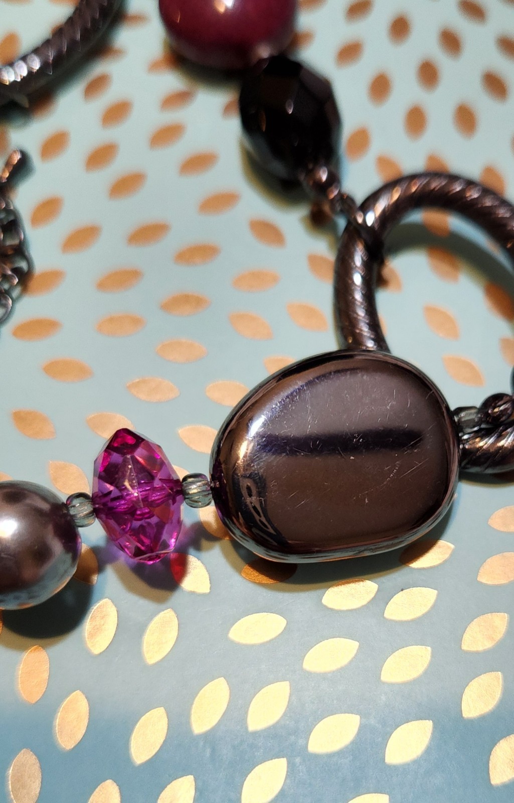 Premier Designs Purple Shades, Black, Gray Acrylic Beads Gunmetal Long Necklace