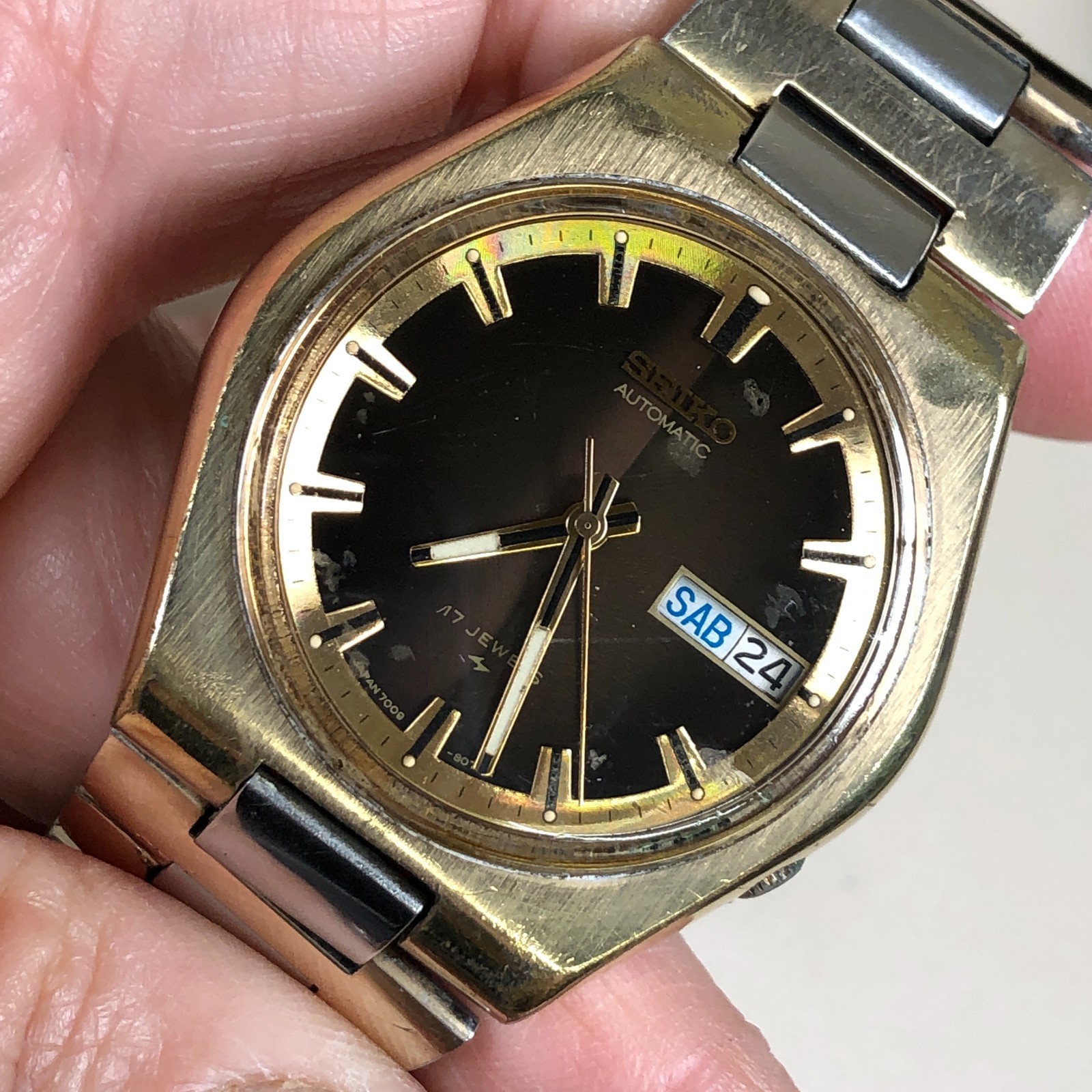 Vtg Seiko Men 7009-8079 Dress 17 Jewels Two Tone Automatic 38mm Watch 7 1/4″