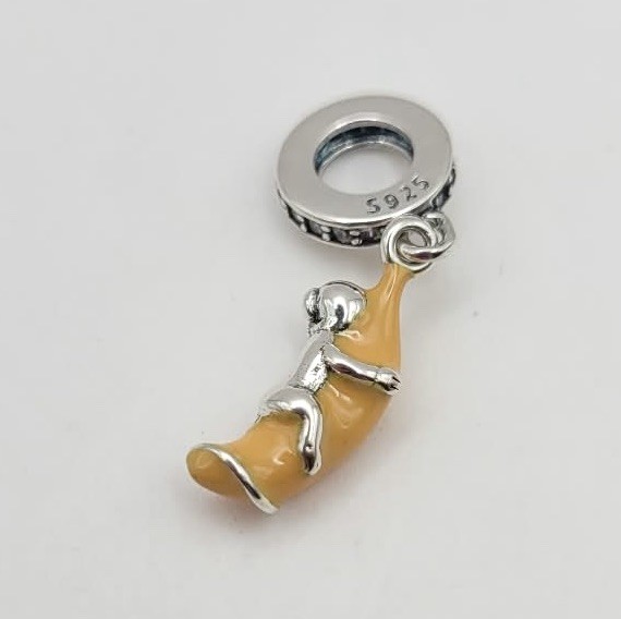925 Sterling Silver Monkey & Banana Charm Bead /Pendant For Bracelet Or Necklace