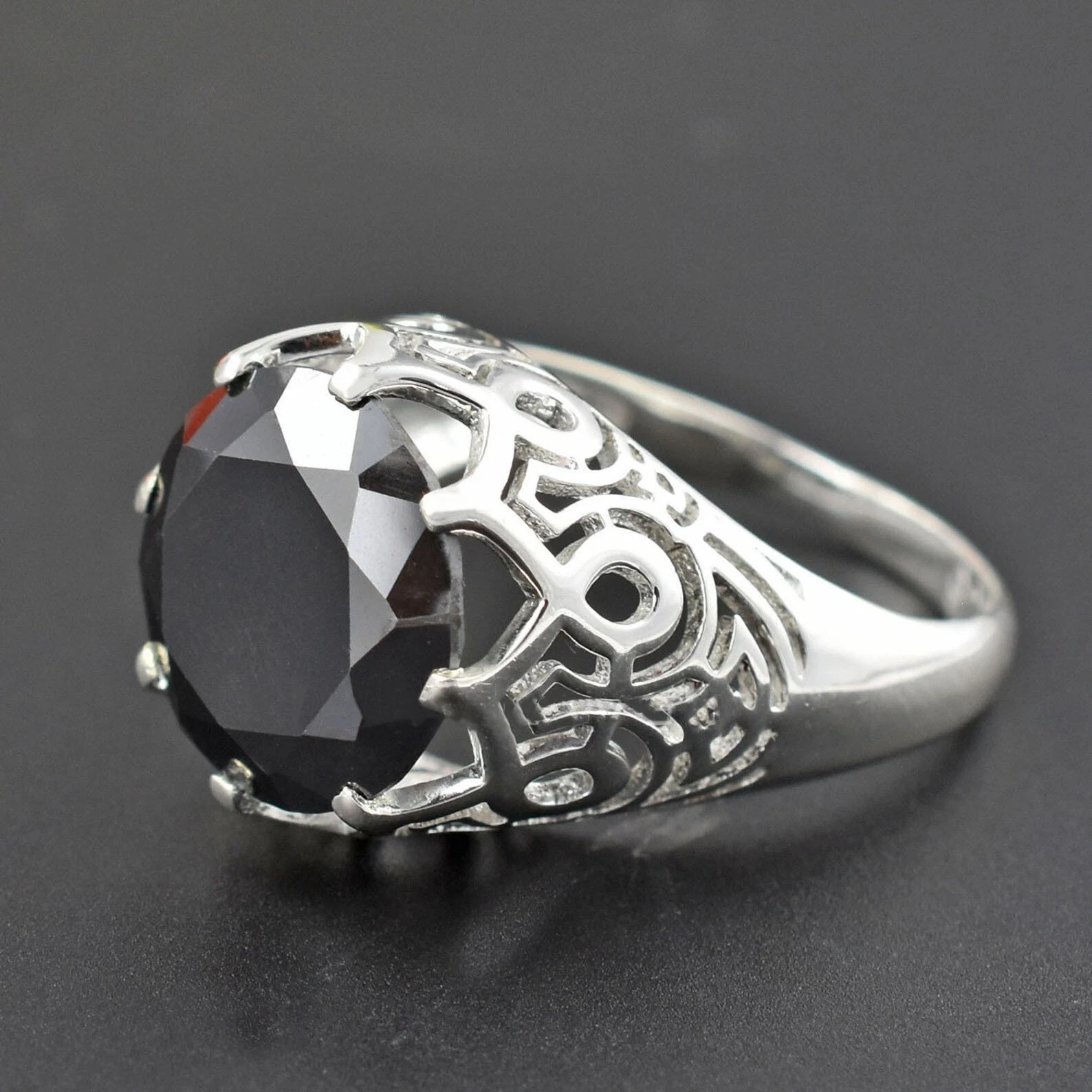 Certified Round Cut 13.10 Ct Black Diamond Ring-925 Sterling Silver Beautiful