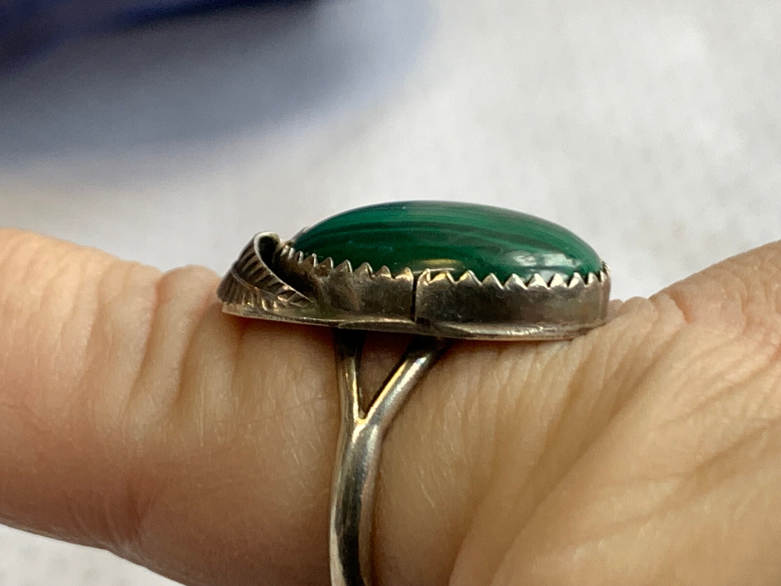 Sterling Silver Signed Ring 5.92g Fine Jewelry Size 7.75 Band Green Malachite