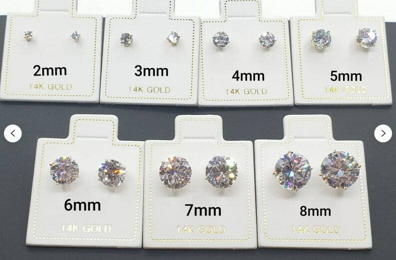 Moissanite 14K Solid Gold 2.00 mm 3.00 mm 4.00mm 5.00mm Low Basket Thin Post