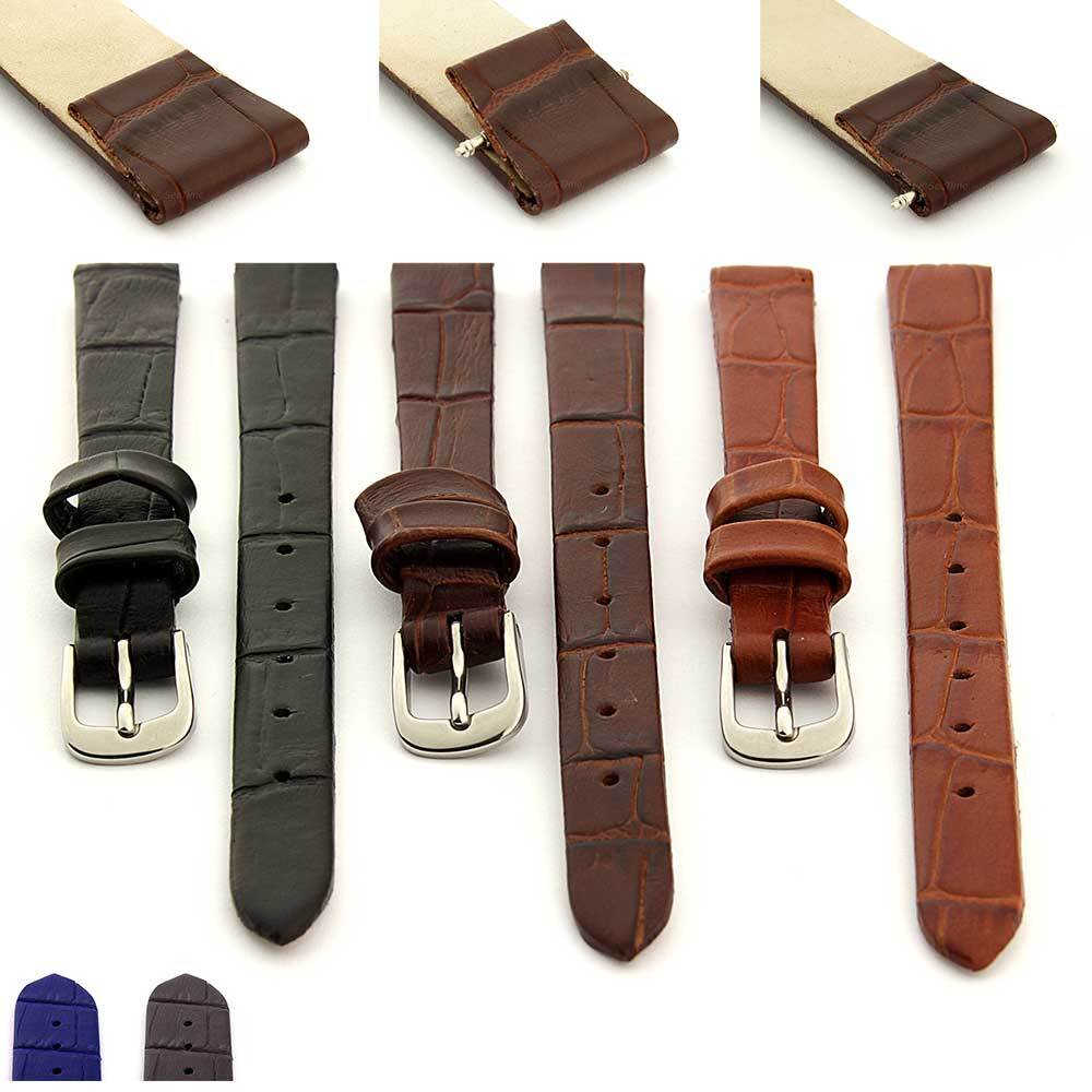 Open Ended Women’s Genuine Leather Watch Strap Band 8 10 12 14 Croco ES MM
