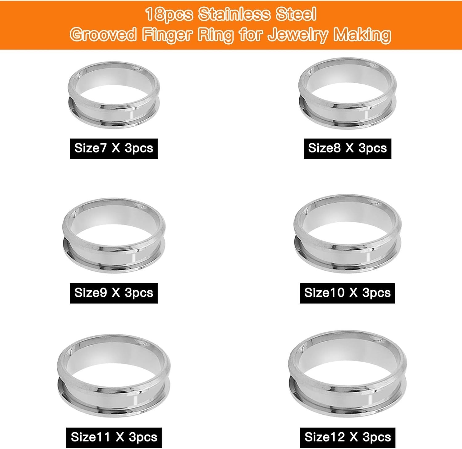 Stainless Steel Ring Blanks Grooved Inlay Rings for Jewelry Making DIY Crafts
