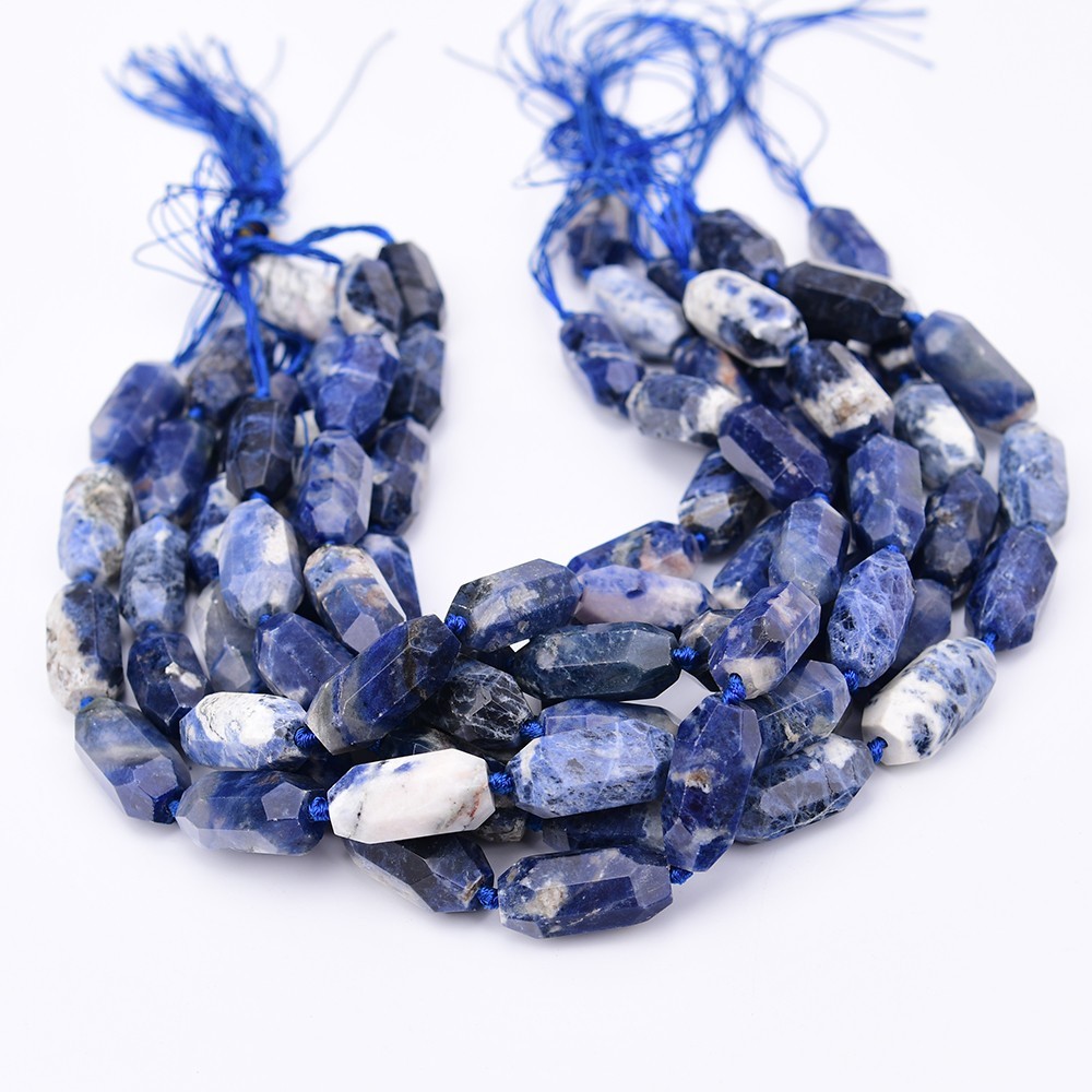 Big 15x30mm Natural Blue Sodalite Stone Cutting Sharp Shaped Nugget Loose Beads