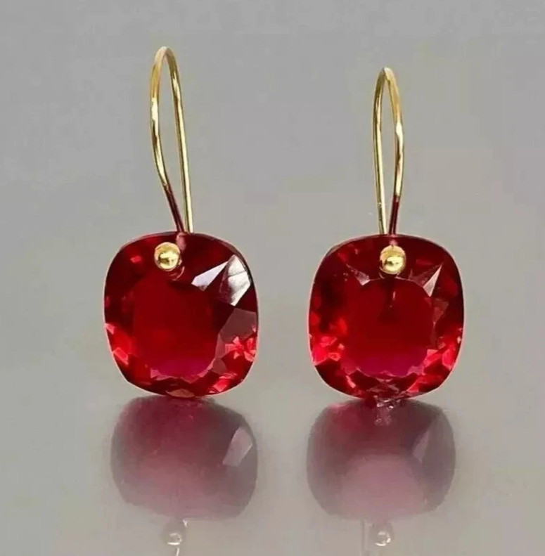 A+ Red Ruby Earrings 21.25 Ct+ 925 Solid Silver Cushion Cut Earrings A+ Gemstone