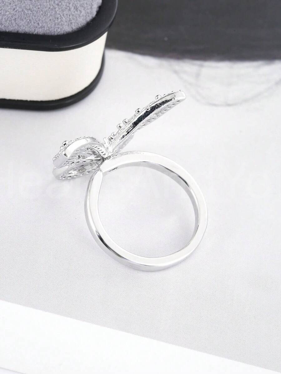 4ct Baguette Cut Simulated Diamond Butterfly Cocktail Ring 14K White Gold Plated
