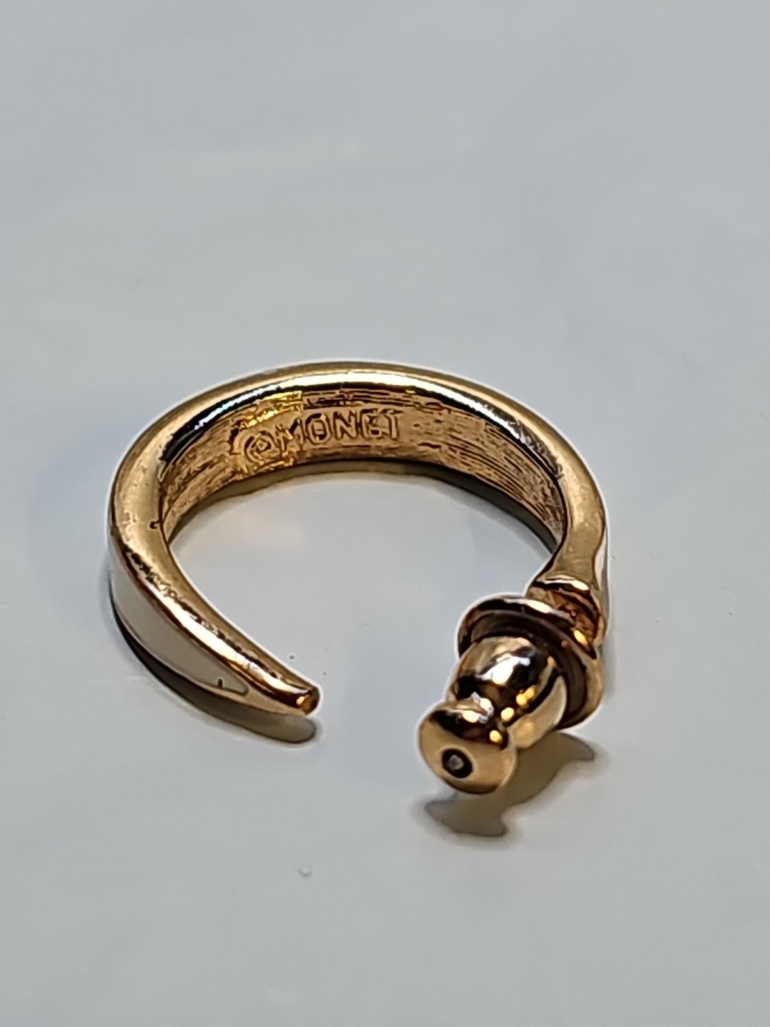 Vintage Monet Rich Gold Tone & Cream Enamel Slim Open Hoop Earrings