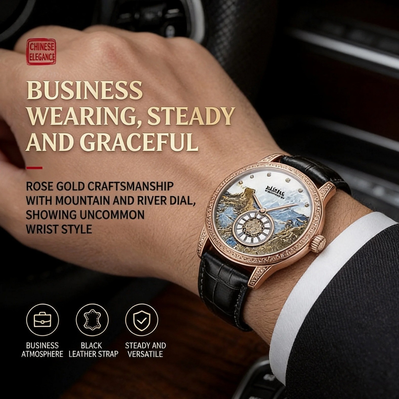 Mark Fairwhale Automatic Watch Men Great Wall Luxury Mechanical Luminous Leather