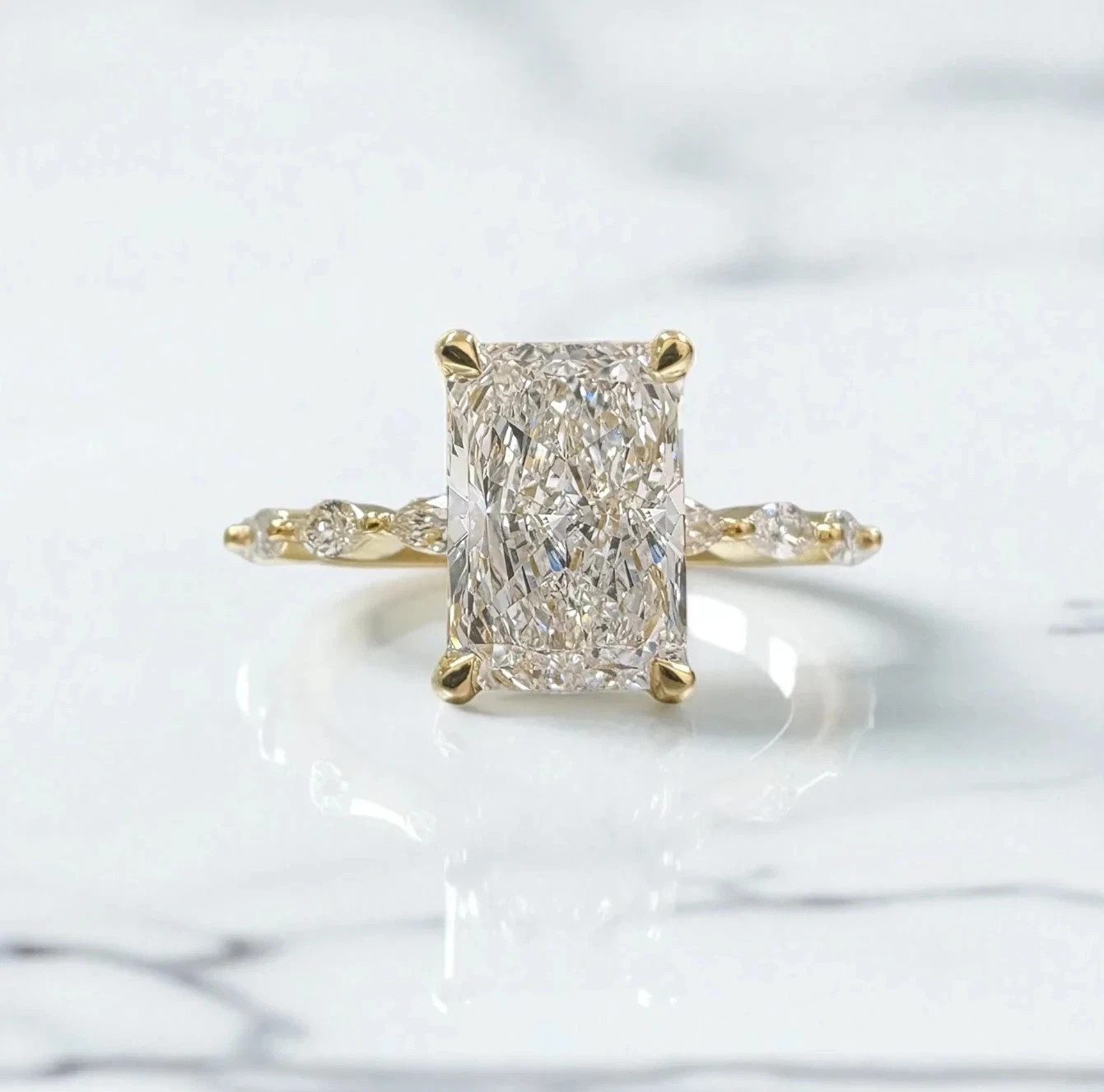 14K Yellow Gold Plated 2.15Ct Radiant Cut Lab Created Diamond Solitaire Ring