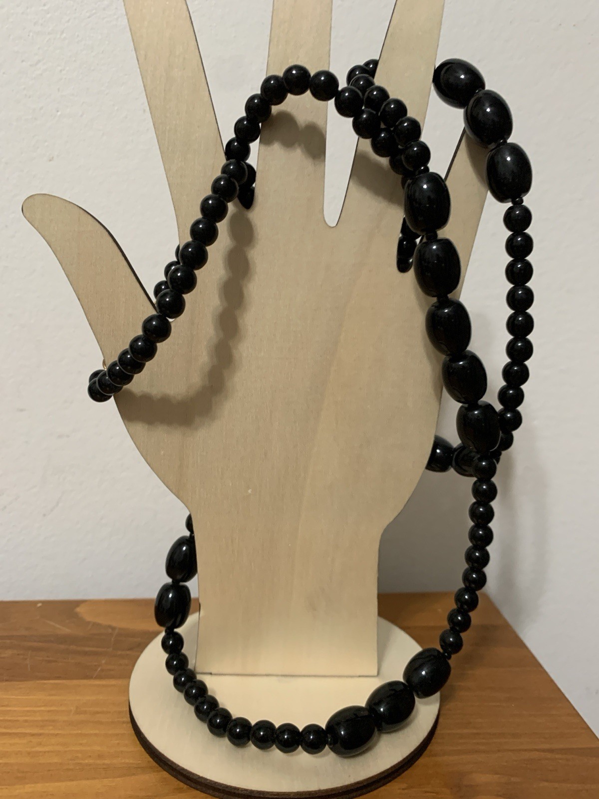 Vintage Black Onyx. In a 34”Strand, Prayer Bead Necklace. With circle closure.