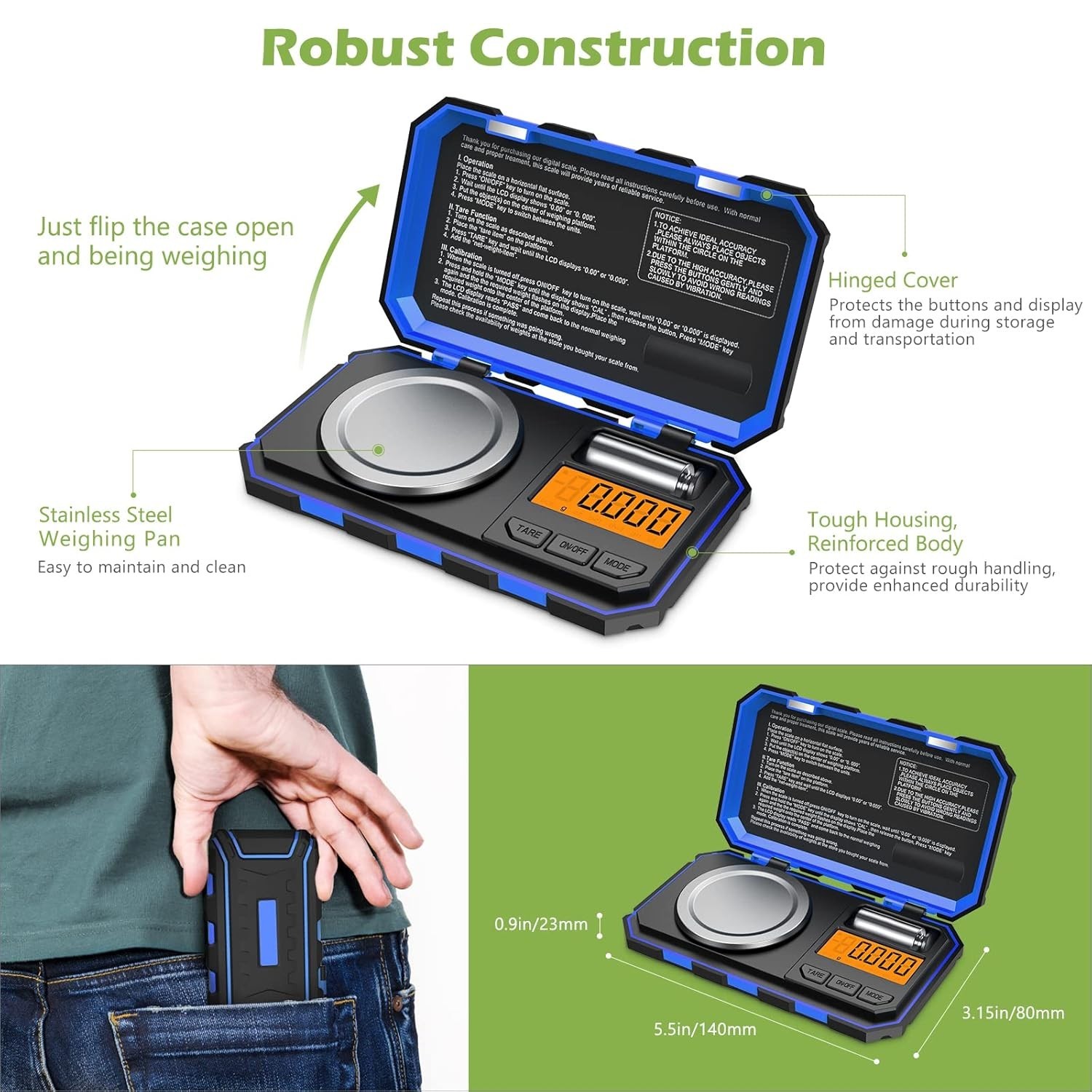 Digital Pocket Scale, 50g 0.001g Professional Milligram Scale, Portable Sized