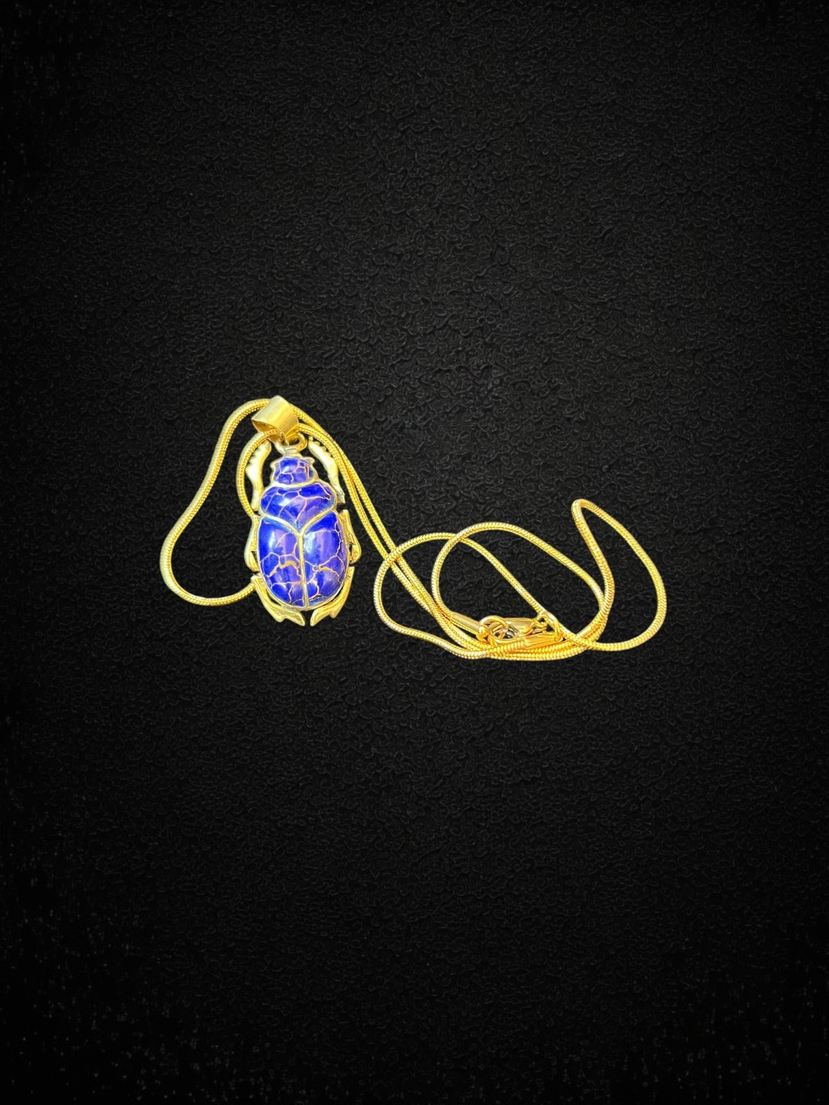 Blue Scarab Pendant Necklace Ancient Egyptian Amulet Lapis Blue Beetle Charm