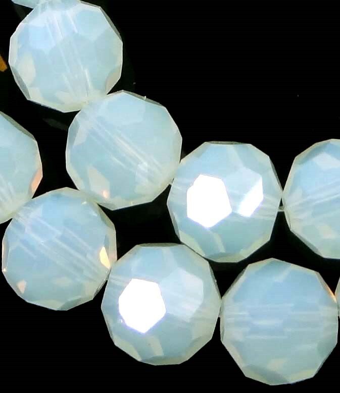 10mm Glowing Milky White Opalite Glass Faceted Round Beads 12″