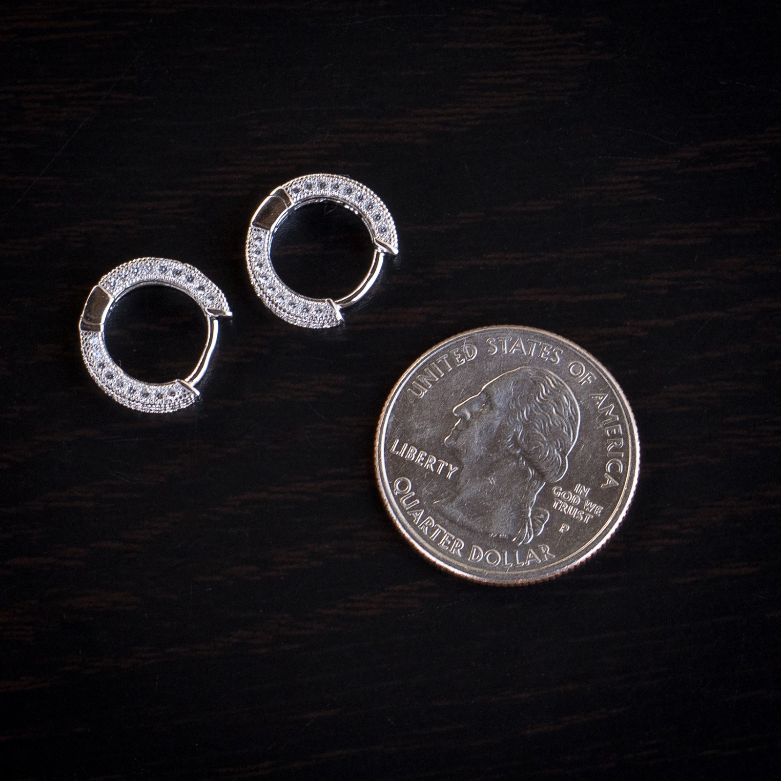 Men’s Small White Gold Plated 925 Sterling Silver Iced Hoop Earrings