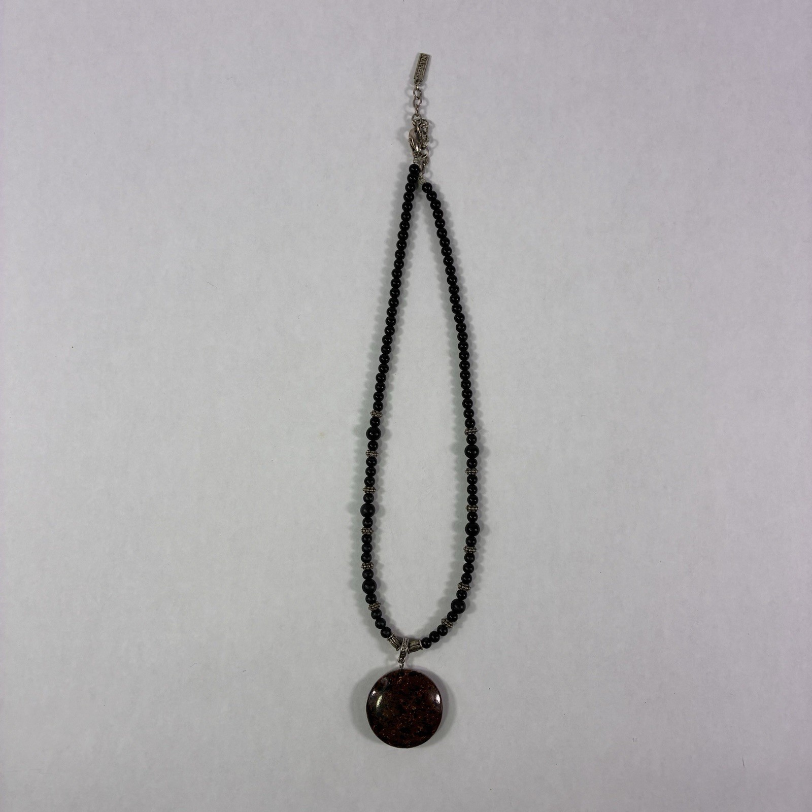 Vintage Napier Mahogany Obsidian Pendant Black Onyx Beaded Necklace 16″ Fashion