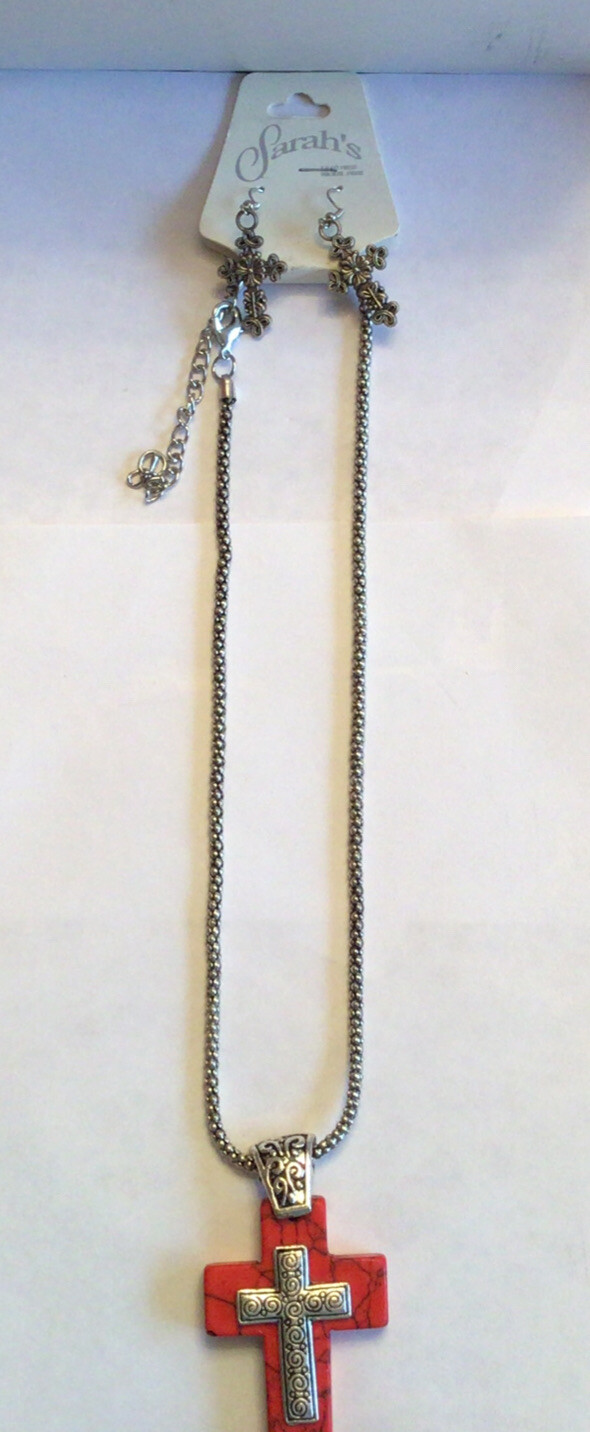 Red Cross Sarah’s Lead Free Nickel Free Necklace With Earrings New With Tags