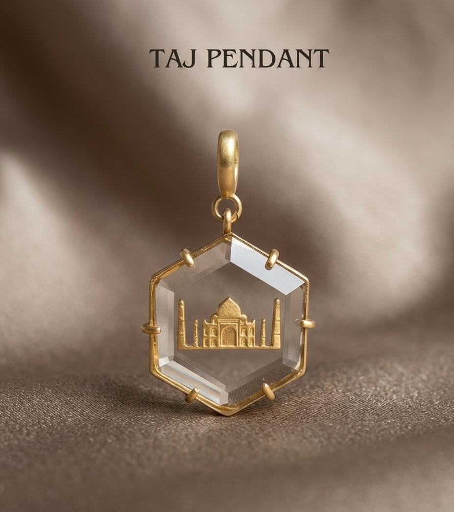 Natural Crystal Quartz Taj mahal Pendant 925 sterling silver gold plated pendant