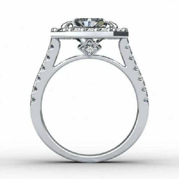 3Ct Lab Created Diamond Split Shank Halo Engagement Ring 14K White Gold Finish