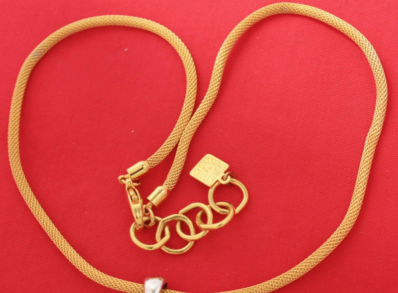 ANNE KLEIN Lion Face Pendant Woven Mesh Round Chain Necklace Choker