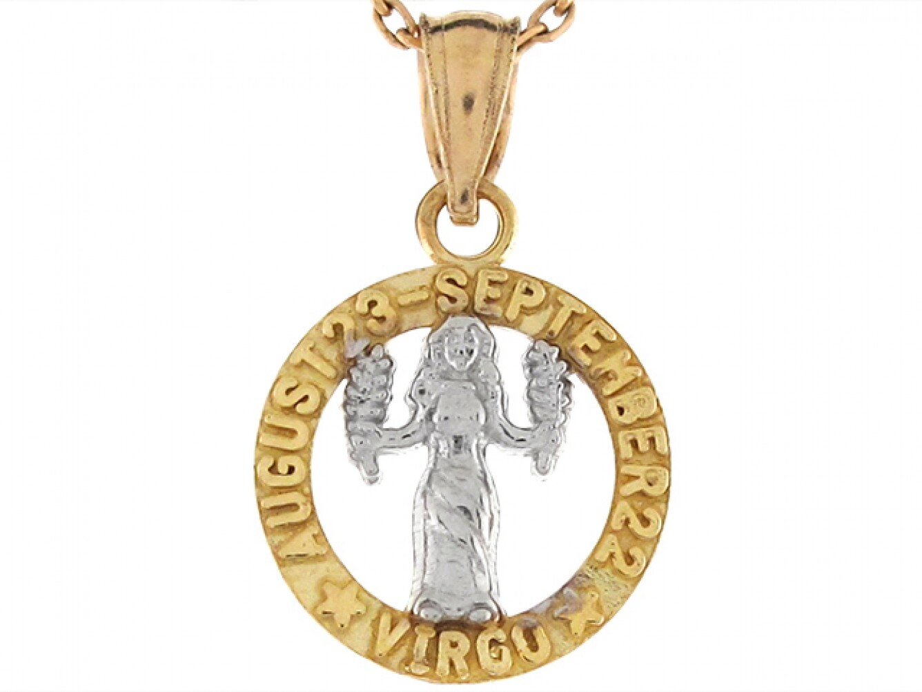 10k or 14k Two Tone Real Gold 1.8cm Zodiac Virgo Birthday Girls Charm Pendant
