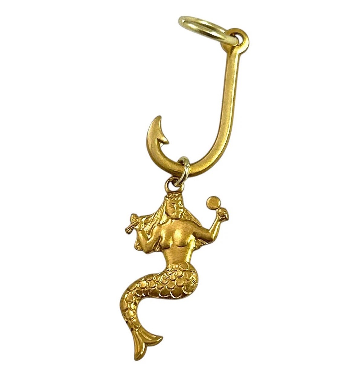 Mermaid Fish Hook Charm Nautical Beach Ocean Necklace Pendant Fishhook Brass