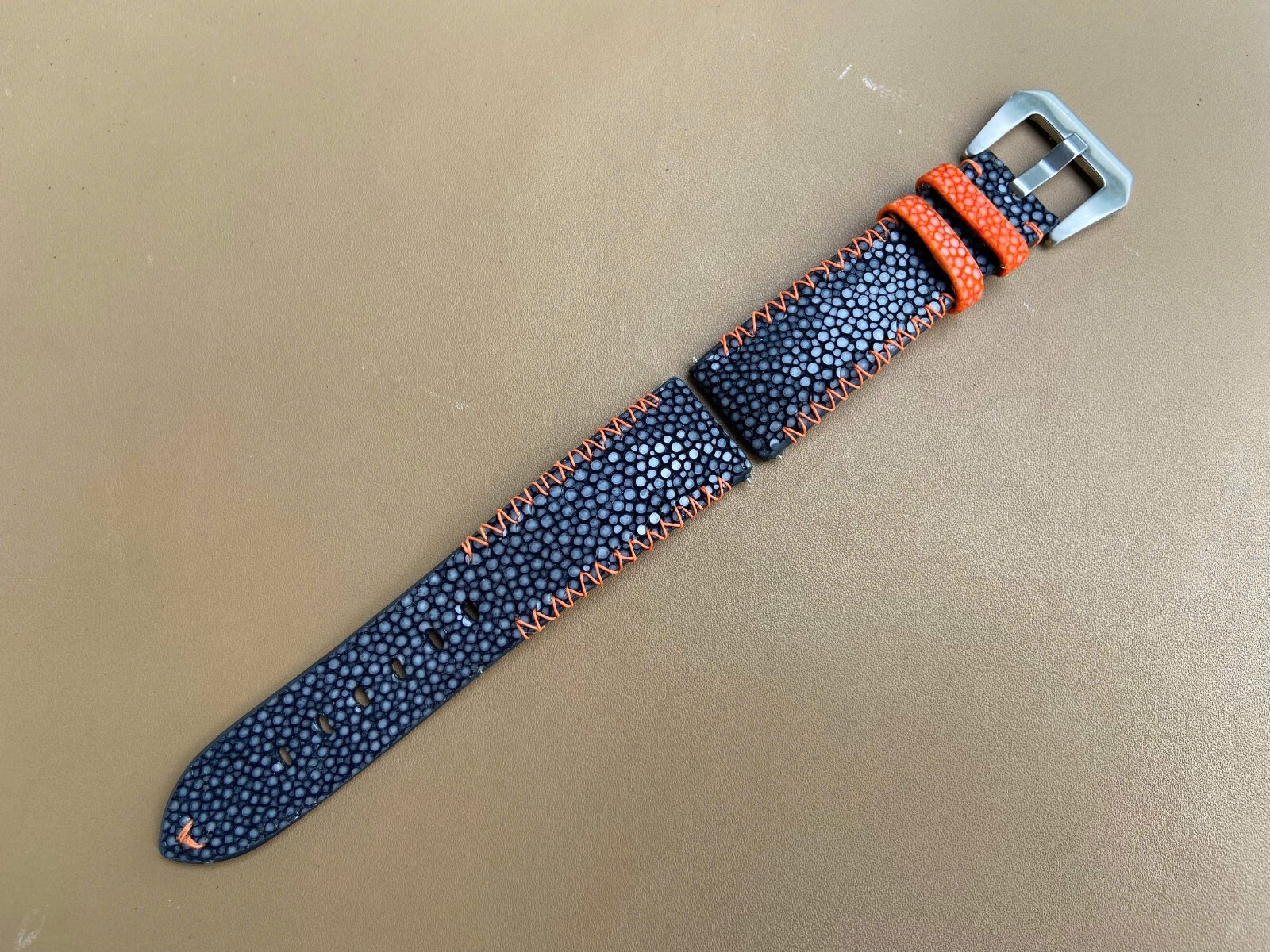 Black Stingray Leather Watch Strap Band, Size 18mm 20mm 21mm 22mm 24mm 26mm