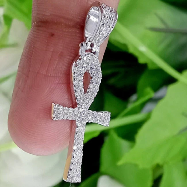 1.60Ct Round Lab Created Diamond Ankh-Cross Shape Pendant 14k White Gold Plated