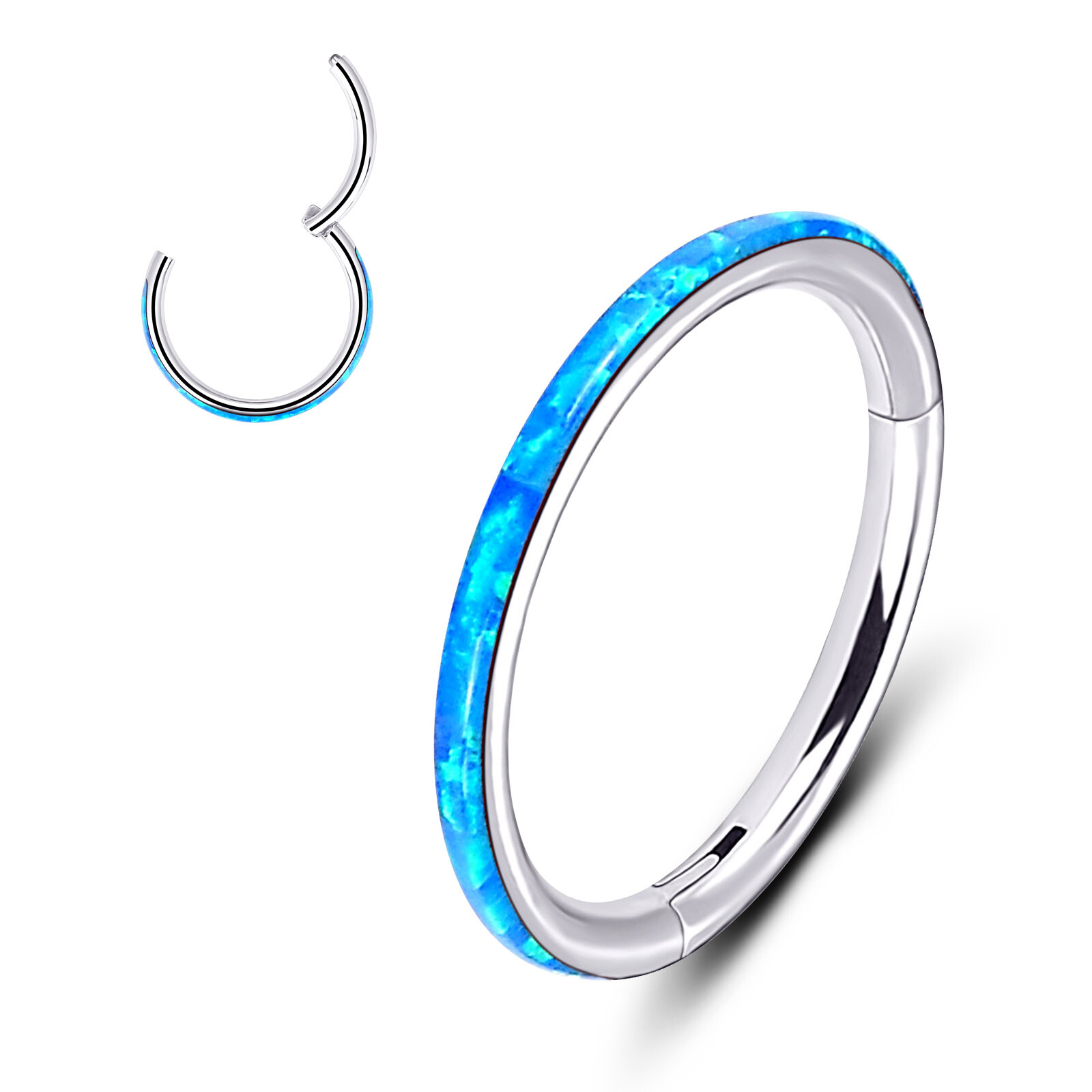 1PC 16G Nose Ring Opal Segment Hinged Septum Clicker Steel Daith Hoop Piercing