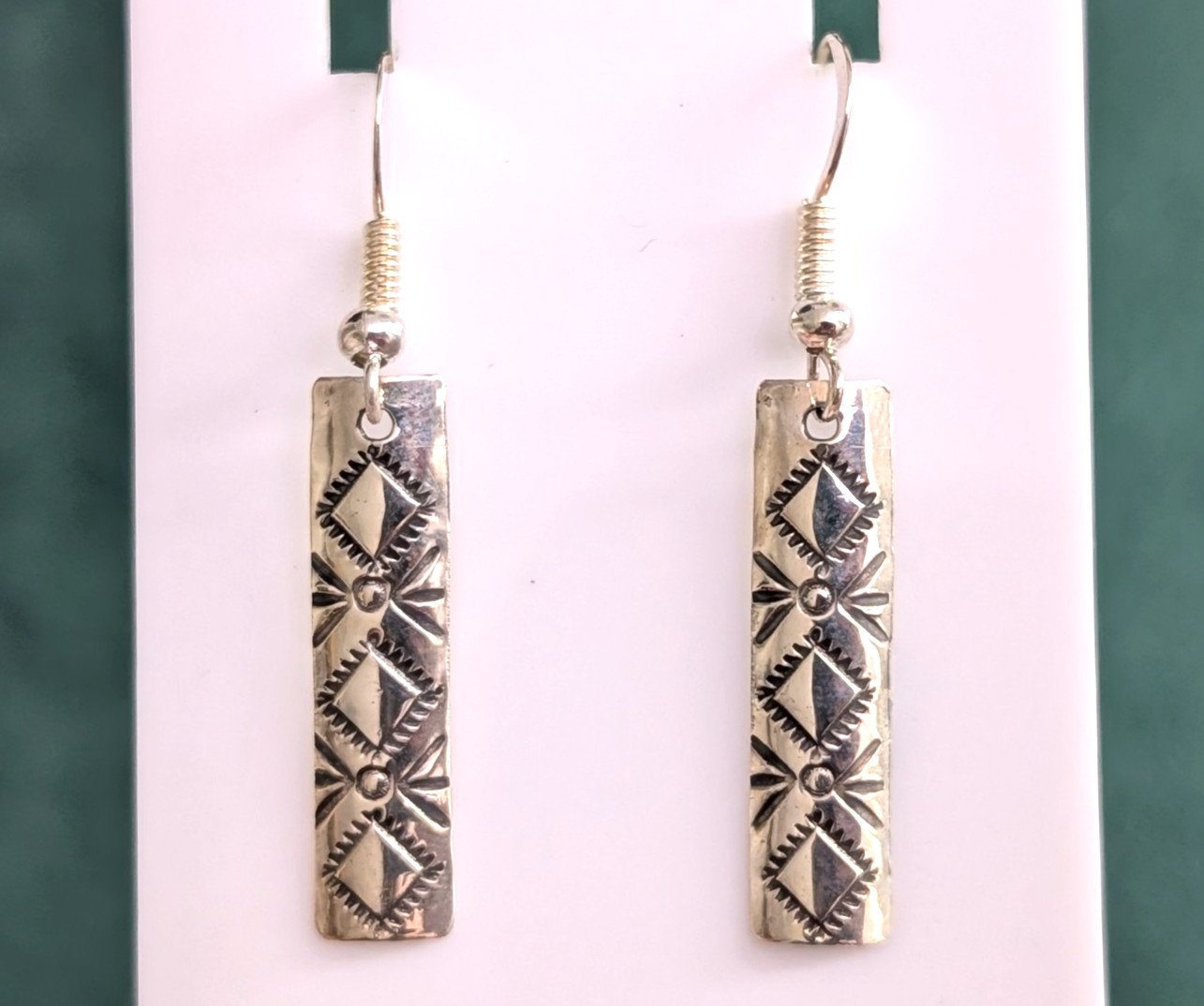 Vtg Sterling Silver Navajo Hand Stamped Bar Dangle Earrings HOOKS NOT STERLING