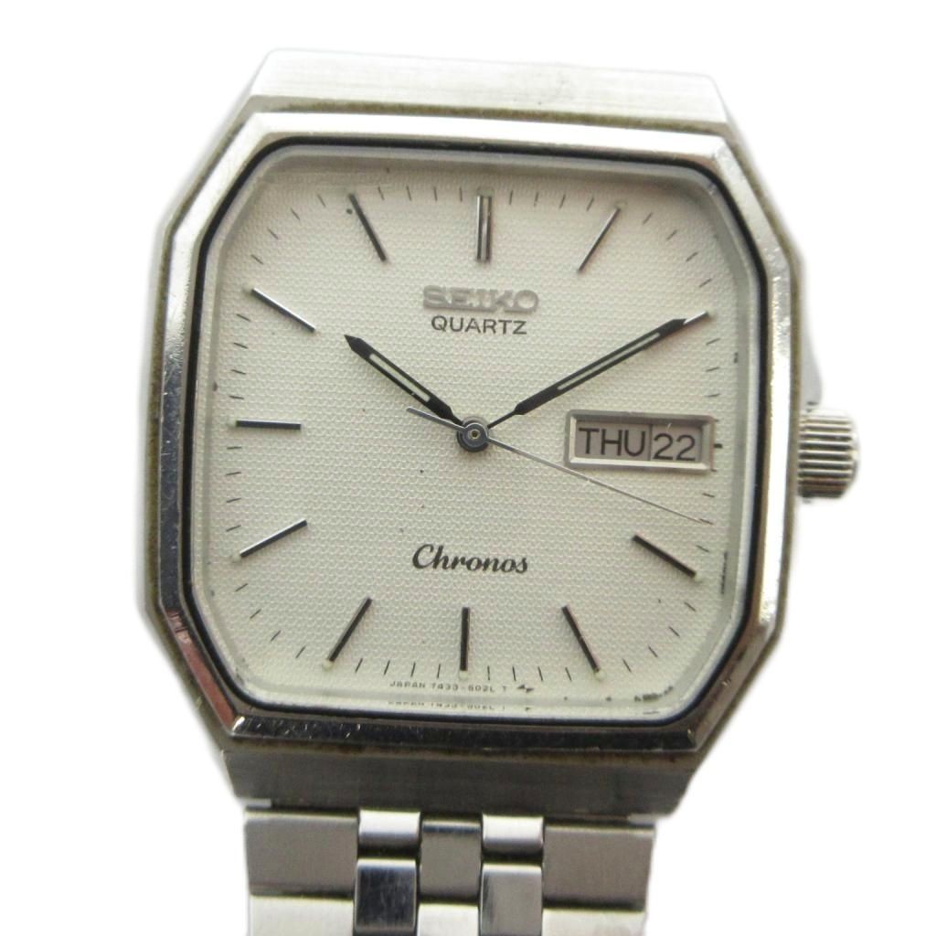 SEIKO 7433 5010 Chronos Watch Quartz Day Date Calendar Silver GY18 MQ