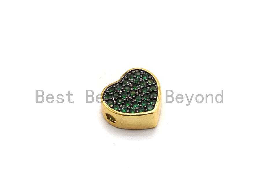 Mixed Color CZ Pave Heart Spacer Beads for Jewelry Making, 9x4mm – sku#E448