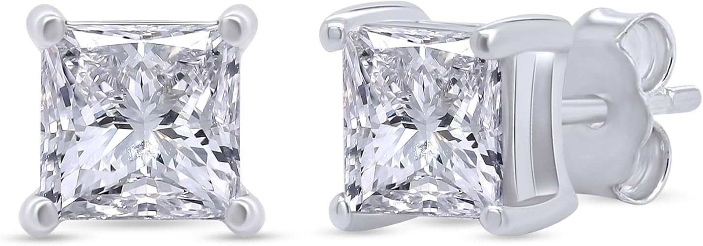 1-4ct Princess Cut Created Moissanite Solitaire Stud Earrings in Sterling Silver