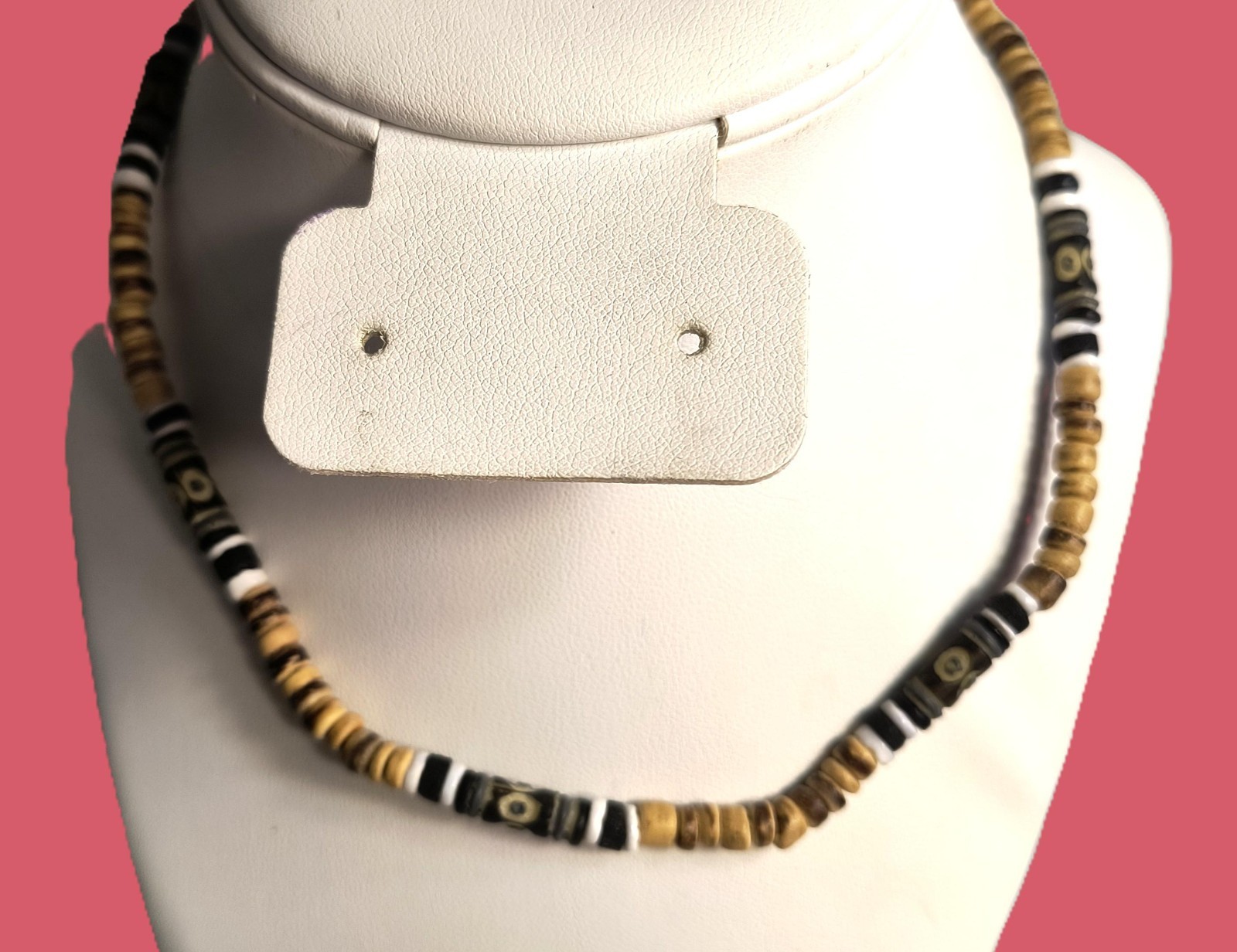 Unisex Boho Choker Necklace Ethnic Tribal Brown Black White Beads Adjustable